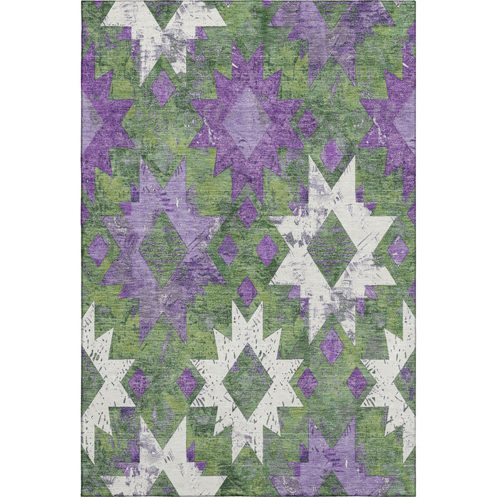 10' X 14' Southwestern Washable Area Rug With UV Protection (706649) - Green / Purple / Ivory