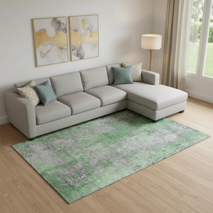 10' X 14' Abstract Washable Area Rug With UV Protection (701461) - Green / Gray