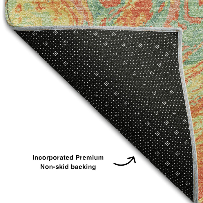 10' X 14' Abstract Washable Area Rug With UV Protection (683141) - Orange / Teal / Sage