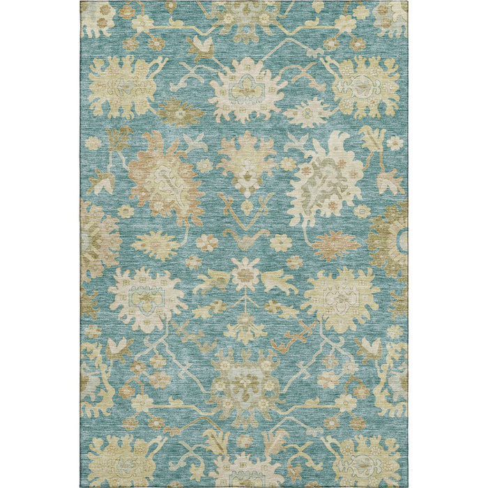 10' X 14' Floral Medallion Washable Area Rug With UV Protection (686879) - Teal / Beige / Copper