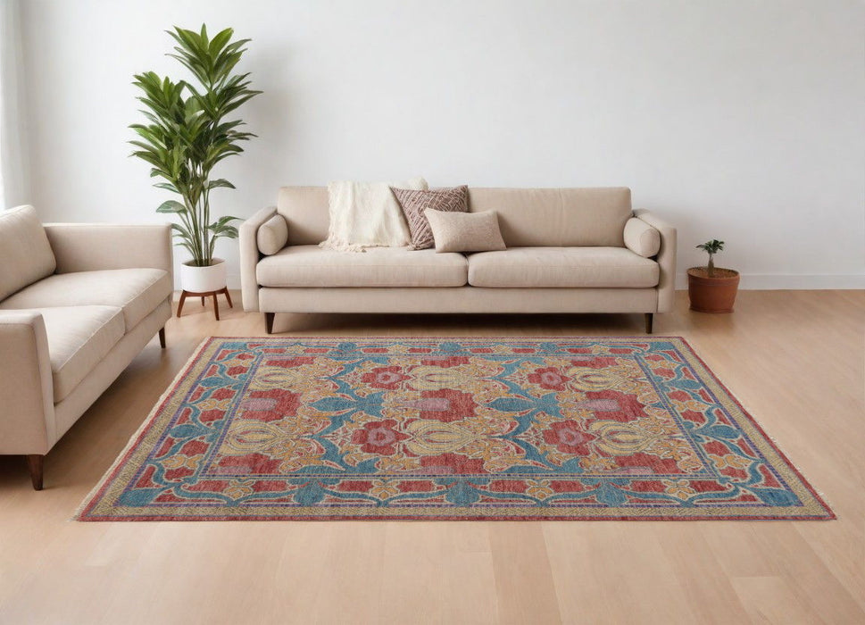 12' x 15' Wool Oriental Hand Knotted Area Rug - Blue Red And Yellow