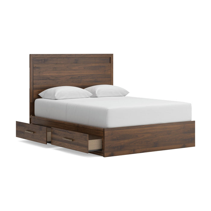 Janfyn Panel Storage Bed by Signature Design Ashley, showcasing a modern wooden bed with built-in storage drawers and panel headboard.