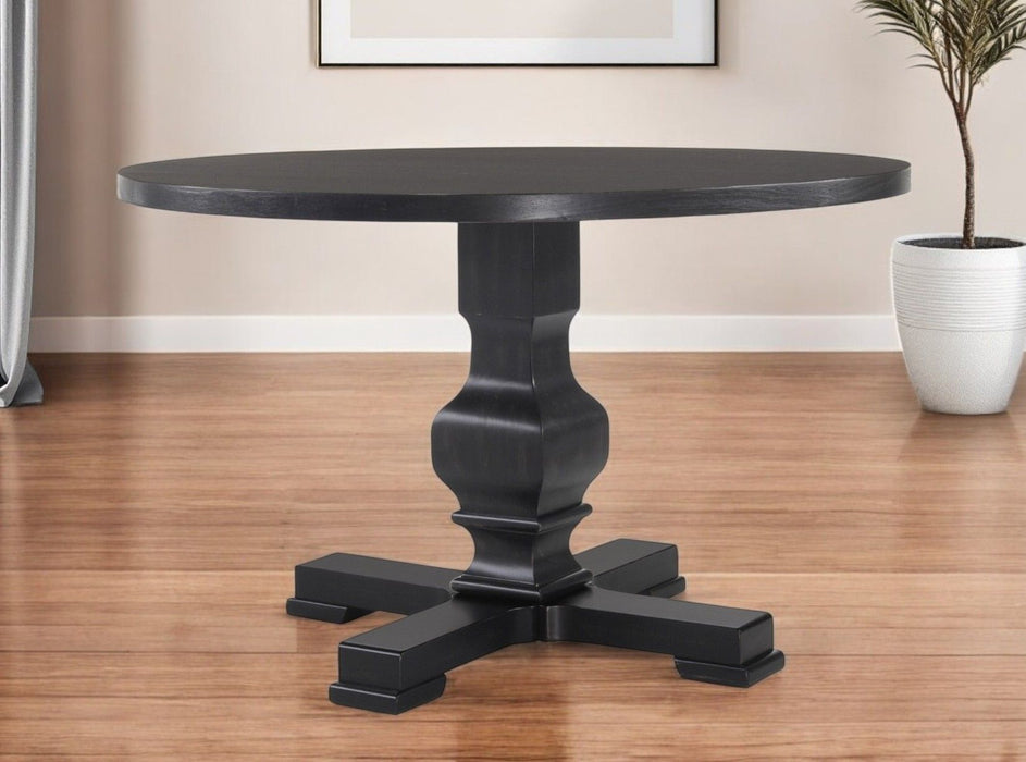 47" Rounded Solid Wood Pedestal Base Dining Table - Black