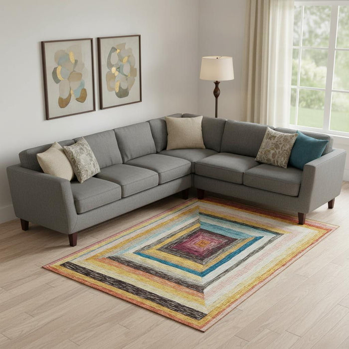 10' X 14' Geometric Washable Area Rug With UV Protection (709336) - Amber / Pink / Teal