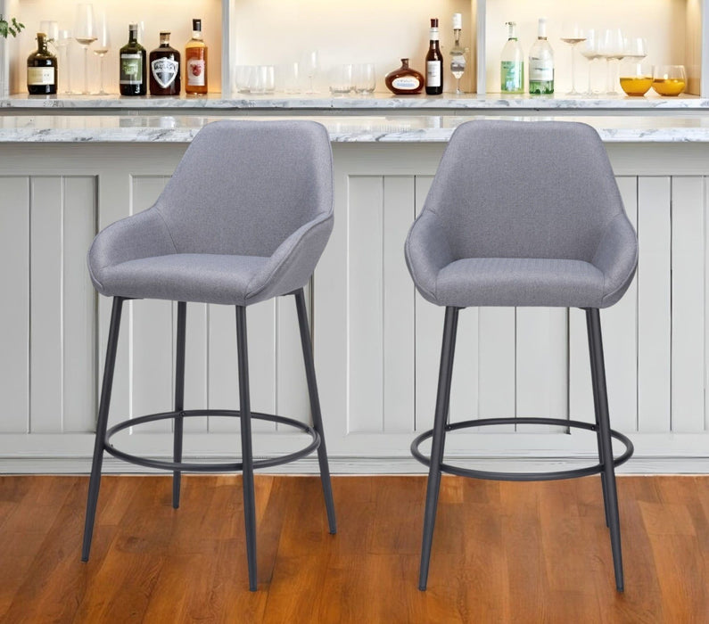 30" Fabric And Steel Bar Height Bar Chairs (Set of 2) - Gray And Black