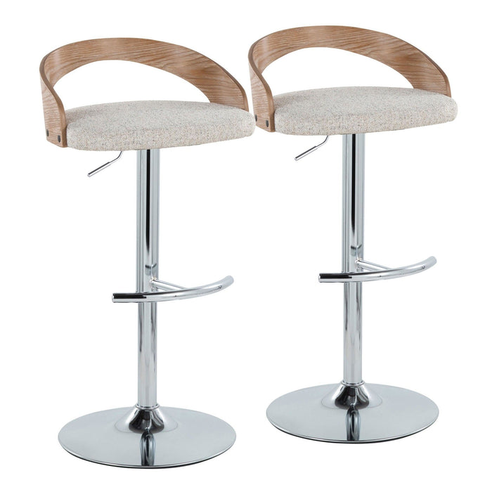 Grotto - Adjustable Barstool - Chrome Metal, Whitewashed Wood