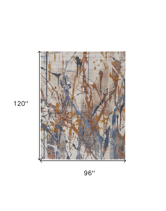 8' x 10' Abstract Power Loom Polypropylene Area Rug - Ivory Blue And Brown