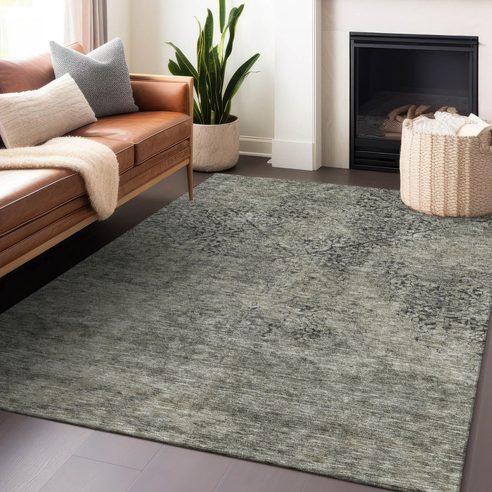 8' X 10' Khaki Abstract Washable Area Rug With UV Protection - Taupe