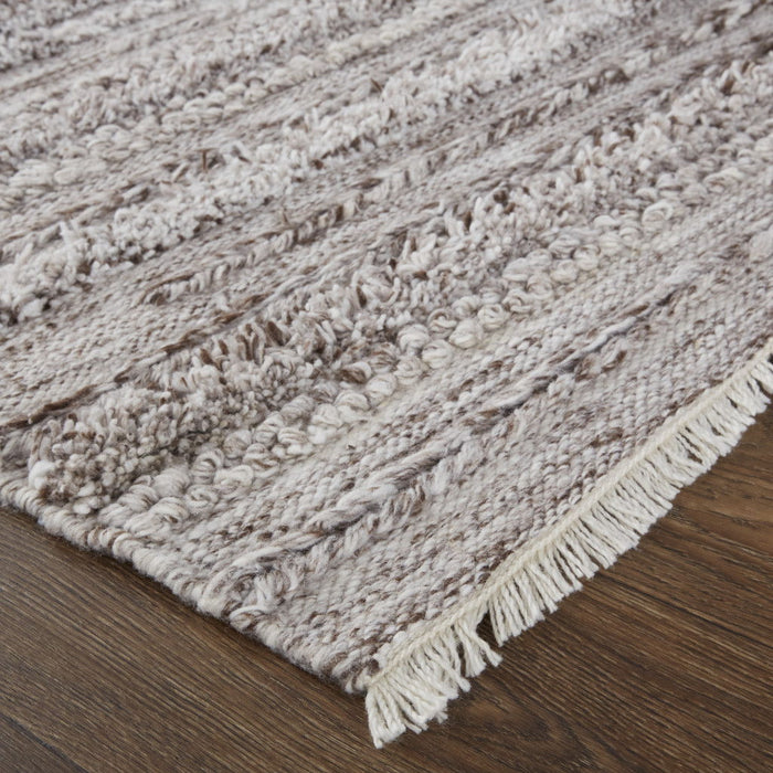 5' x 8' Striped Hand Woven Stain Resistant Area Rug - Taupe Brown And Ivory