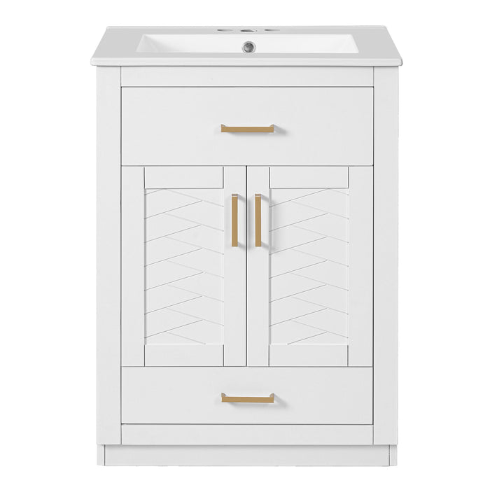 Modern Giga bathroom vanity with integrated ceramic sink, two-door cabinet, and tip-out drawer, sleek and functional design.