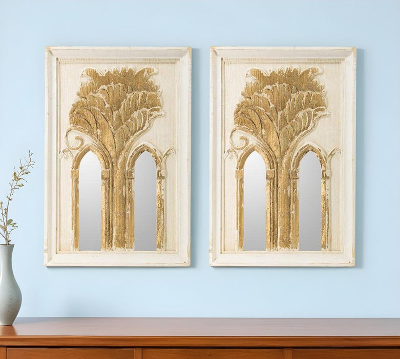 30" Framed Accent Mirrors (Set of 2) - White / Gold