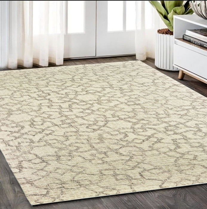 5' X 8' Wool Geometric Hand Tufted Area Rug - Tan And Ivory