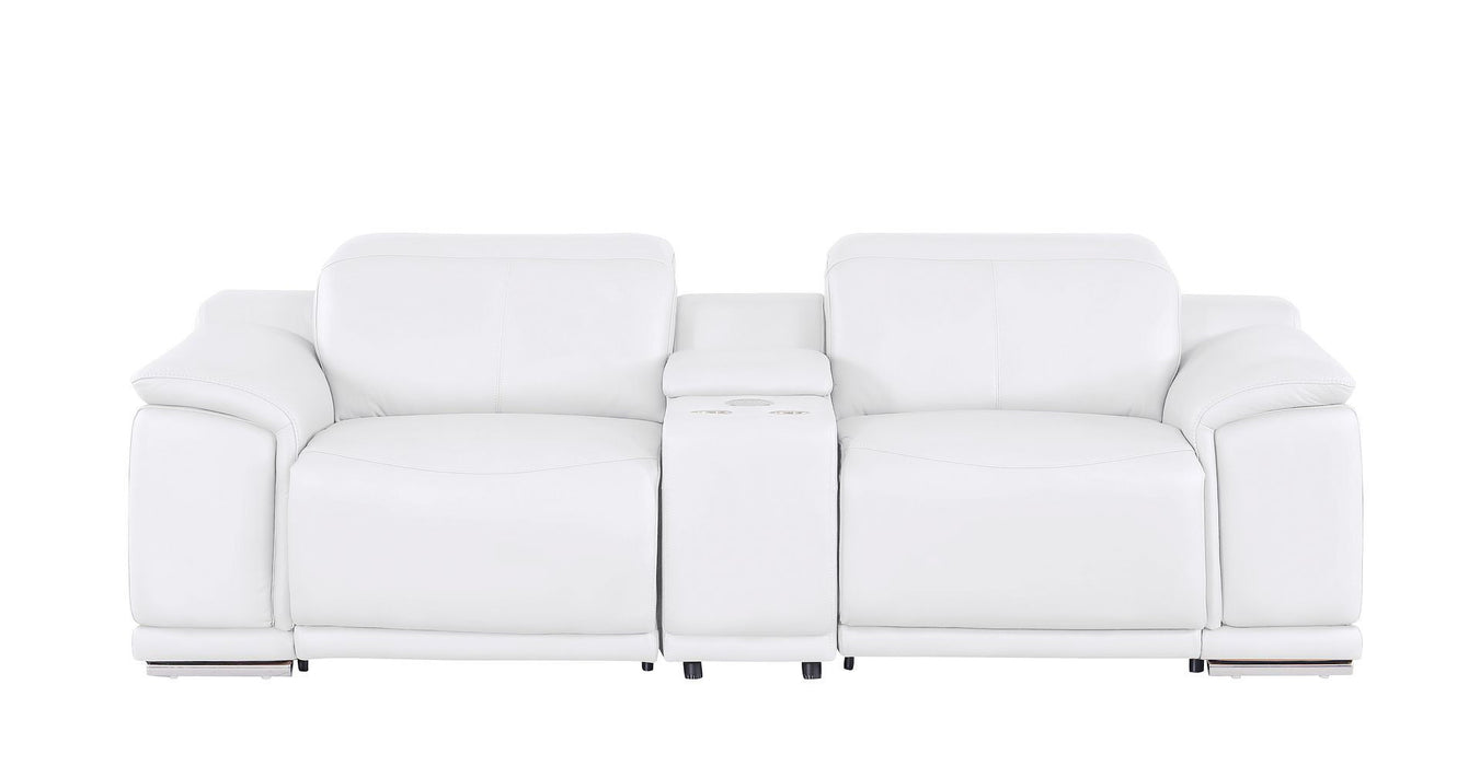 Leather Power Reclining Loveseat (643827) - White / Silver