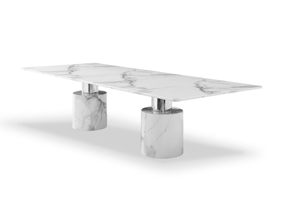 180" Marble Double Pedestal Base Dining Table - White