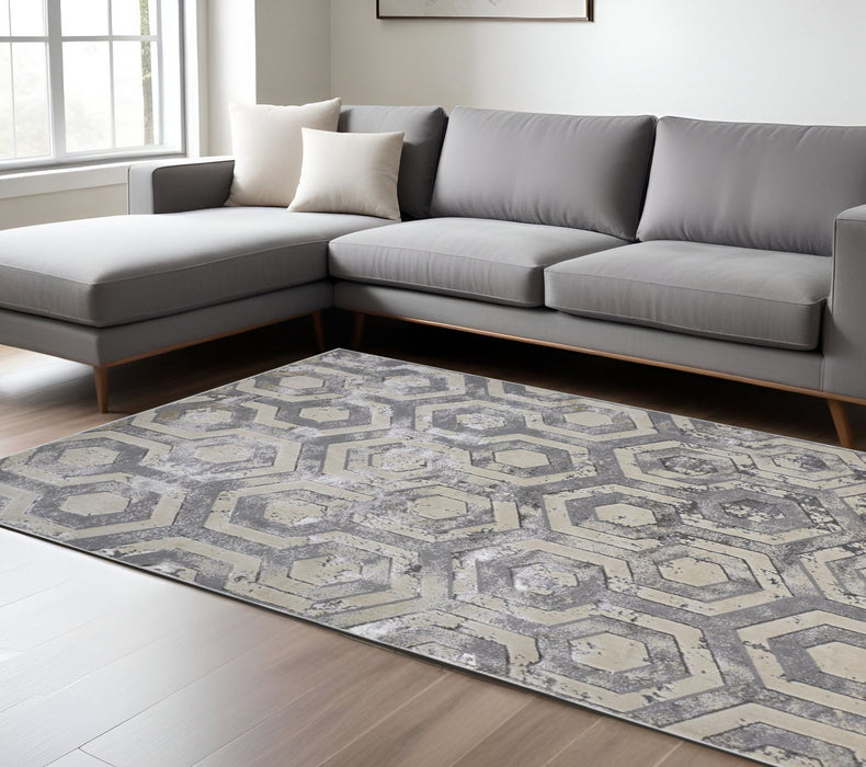 7' x 10' Abstract Stain Resistant Area Rug - Gray Taupe And Silver