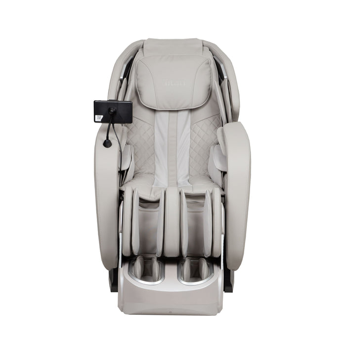 Giga Titan 4D Advent massage chair in taupe with intelligent control, featuring sleek design and ergonomic padding.