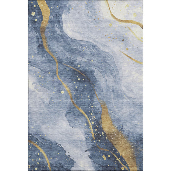 10' X 14' Abstract Washable Area Rug With UV Protection (694236) - Blue / Gold / Ivory