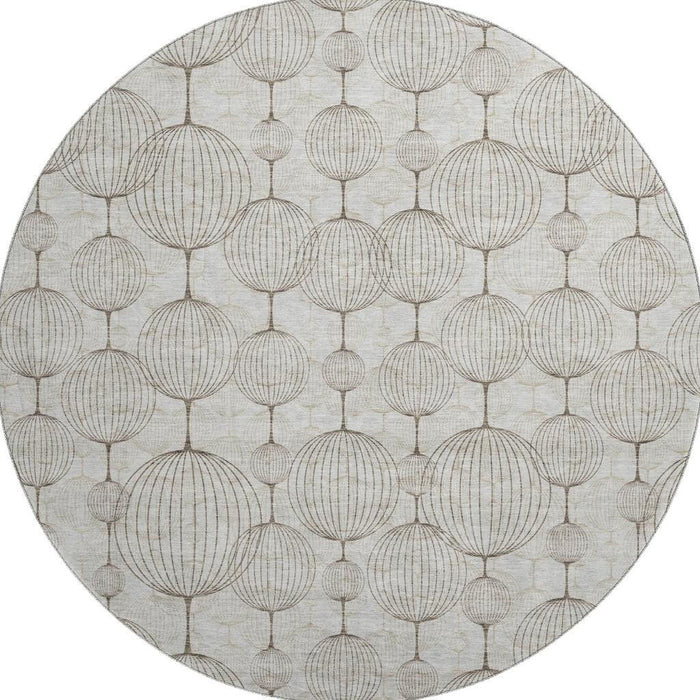 8' Geometric Washable Round Rug With UV Protection - Beige And Brown