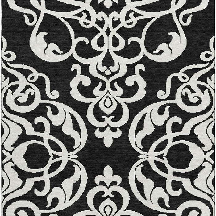 10' X 14' Damask Washable Area Rug With UV Protection (676902) - Black / Ivory