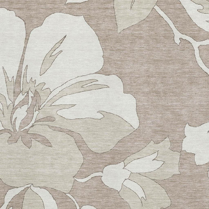 10' X 14' Floral Washable Area Rug With UV Protection (668017) - Taupe / Ivory