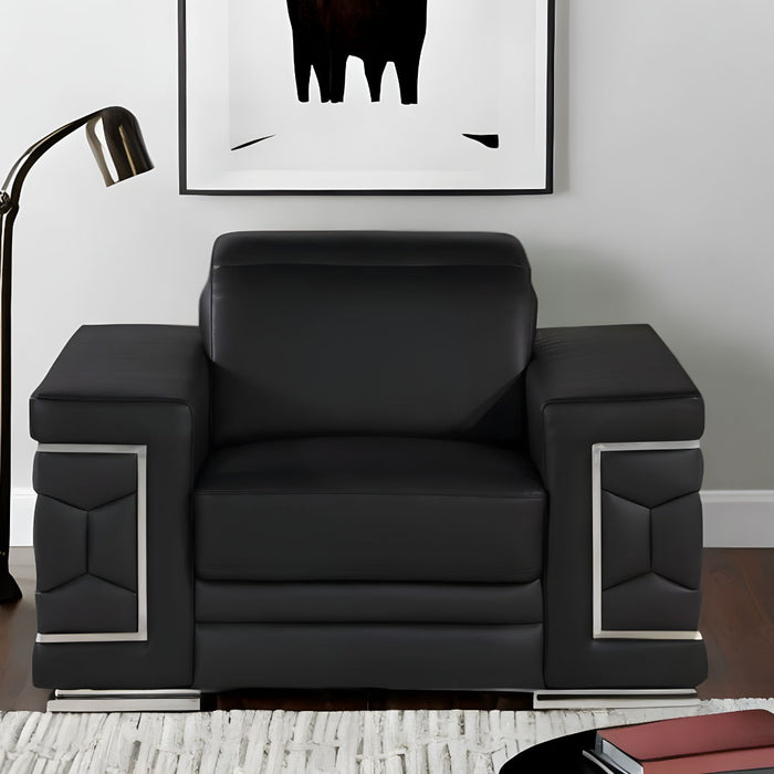 Genuine Leather Club Chair - Black And Silver