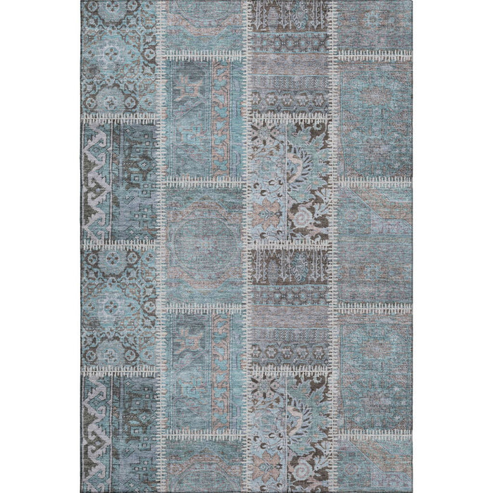 5' X 8' Patchwork Washable Area Rug With UV Protection (653256) - Teal / Beige