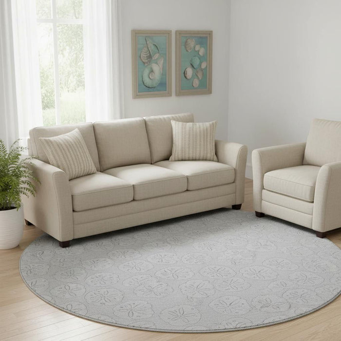 8' Geometric Washable Round Rug With UV Protection (646088) - Gray / Ivory