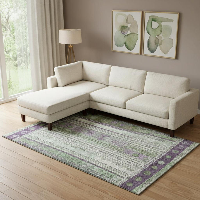 10' X 14' Striped Washable Area Rug With UV Protection (709546) - Purple / Green / Ivory