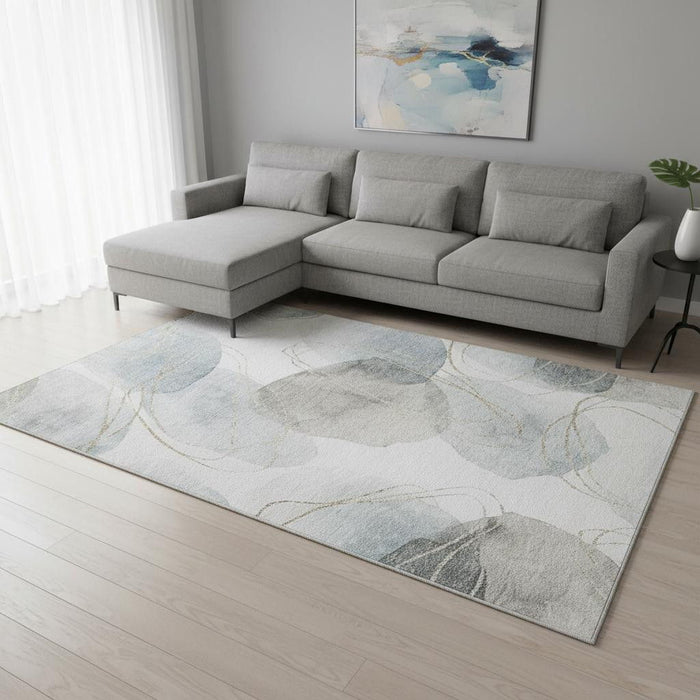 10' X 14' Abstract Washable Area Rug With UV Protection (648430) - Ivory / Beige