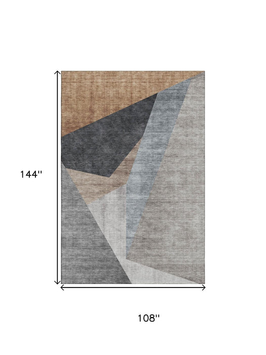 9' X 12' Geometric Washable Area Rug With UV Protection (657472) - Taupe / Blue / Beige
