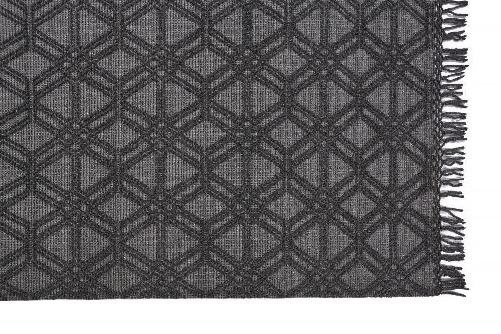 8' x 10' Wool Geometric Hand Woven Area Rug With Fringe - Black And Gray