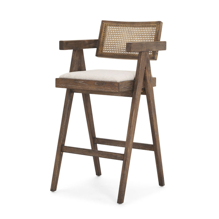 Fabric And Solid Wood Low Back Bar Height Bar Chair - Off White / Brown