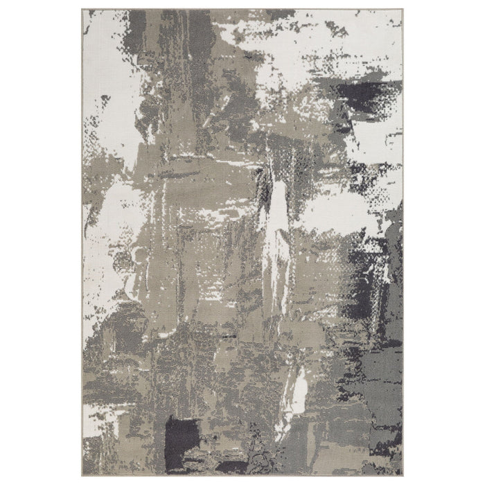 10.5' x 13.8' Abstract Power Loom Area Rug - Ivory Black And Gray