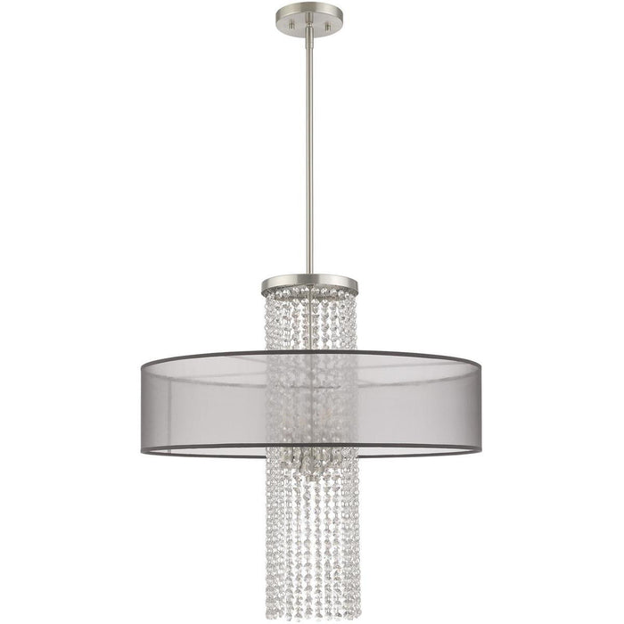 33" Four Light Dimmable Chandelier With Shades - Nickel