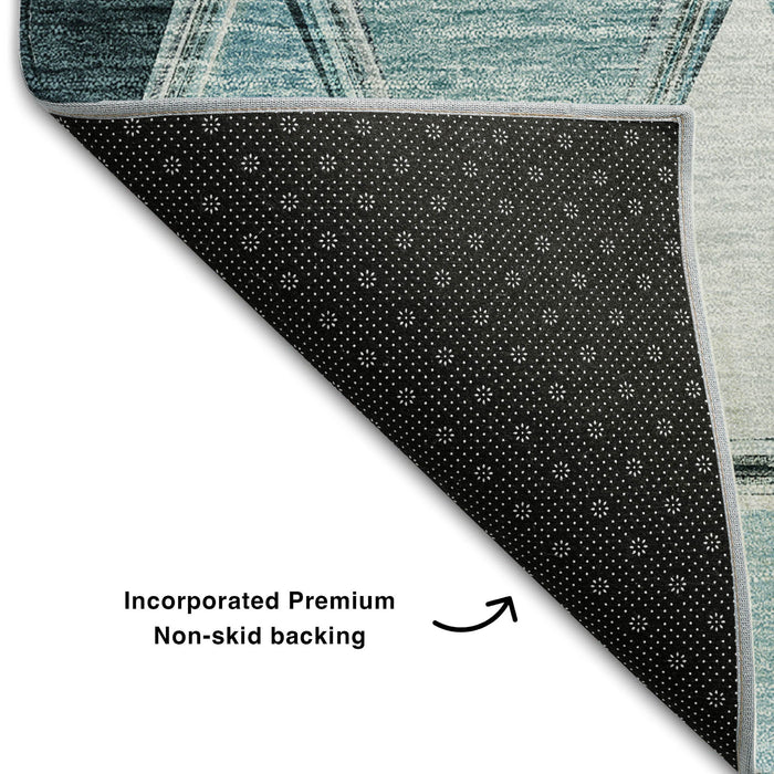 10' X 14' Geometric Washable Area Rug With UV Protection (657653) - Teal / Gray / Ivory