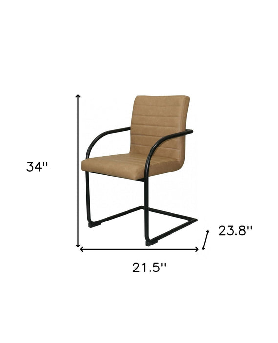 Upholstered Faux Leather Dining Arm Chairs (Set of 2) - Tan
