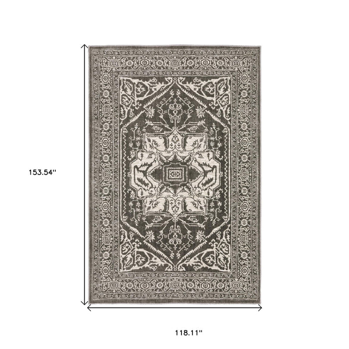 10' X 13' Oriental Area Rug - Gray / Ivory