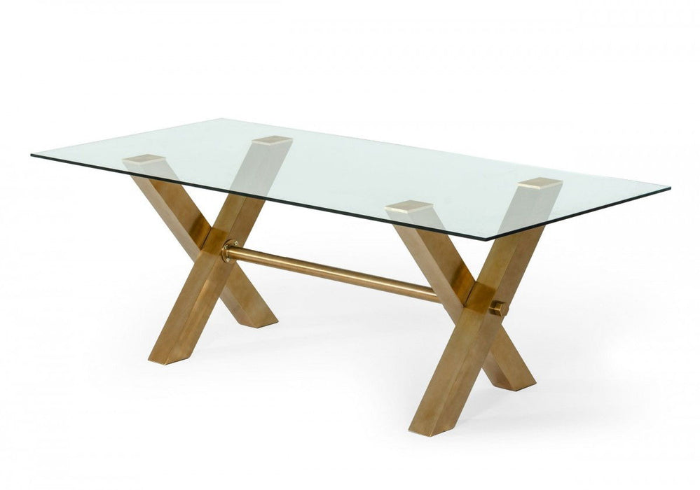 87" Glass And Stainless Steel Sled Base Dining Table - Clear