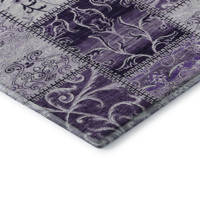 8' X 10' Patchwork Distressed Washable Area Rug With UV Protection (649580) - Purple / Ivory