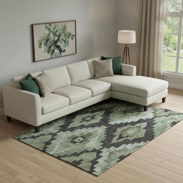 10' X 14' Washable Area Rug With UV Protection (707209) - Artichoke Green / Gray