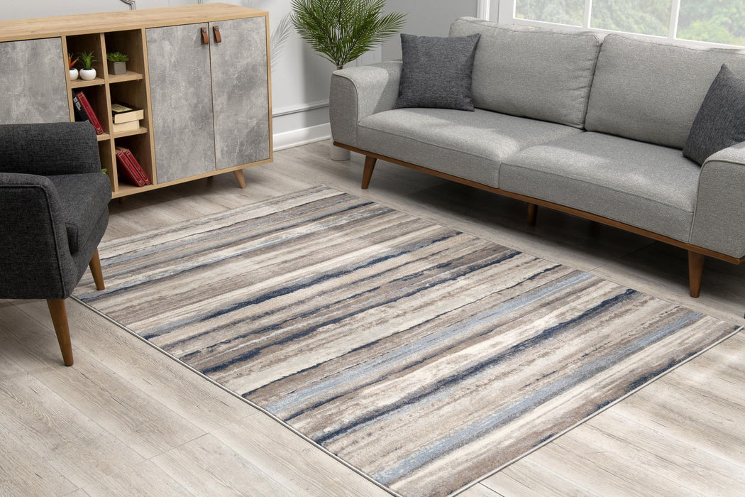 8' x 11' Distressed Stripes Area Rug - Blue And Beige