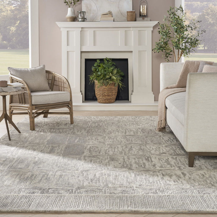 8' X 10' Wool Geometric Area Rug - Gray And Ivory