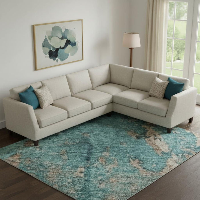 10' X 14' Abstract Washable Area Rug With UV Protection (701479) - Teal / Beige