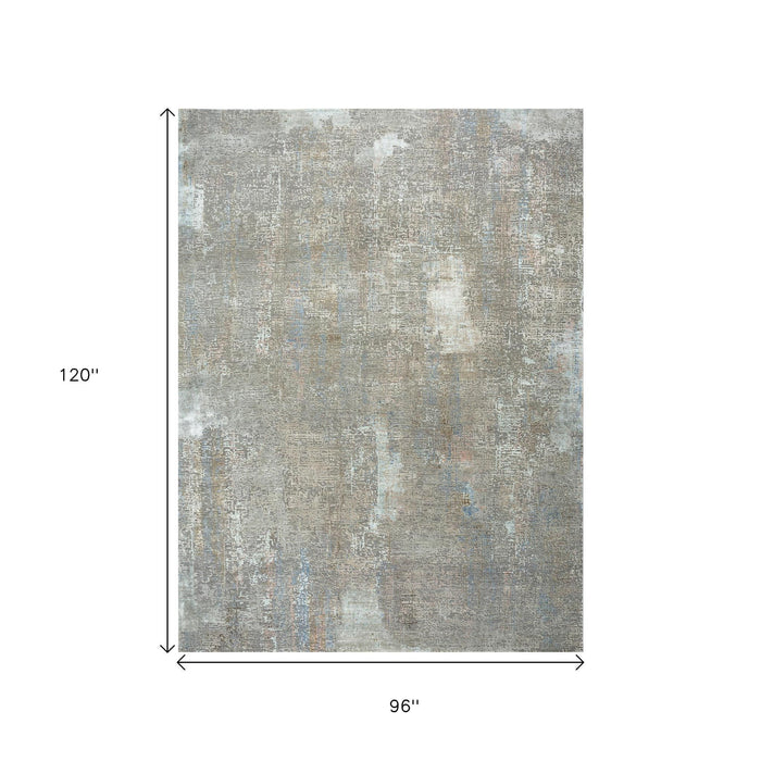 8' X 10' Abstract Hand Knotted Genuine Wool Material Area Rug - Blue