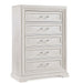 Giga 5-drawer tall storage chest in antique white with sleek accent chest design, featuring five spacious drawers for versatile storage.