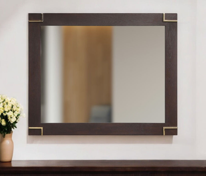 33-inch brown accent mirror with a gold framed design by HomeRoots, showcasing a stylish and elegant decorative mirror.