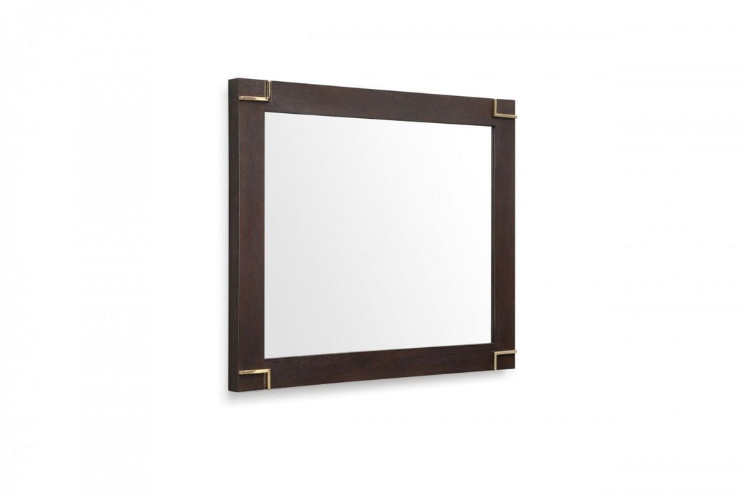 Brown and gold 33-inch framed accent mirror with decorative framing, perfect for stylish home decor.