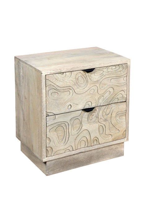 26" Solid Wood Carved Abstract Two Drawer Nightstand - Gray