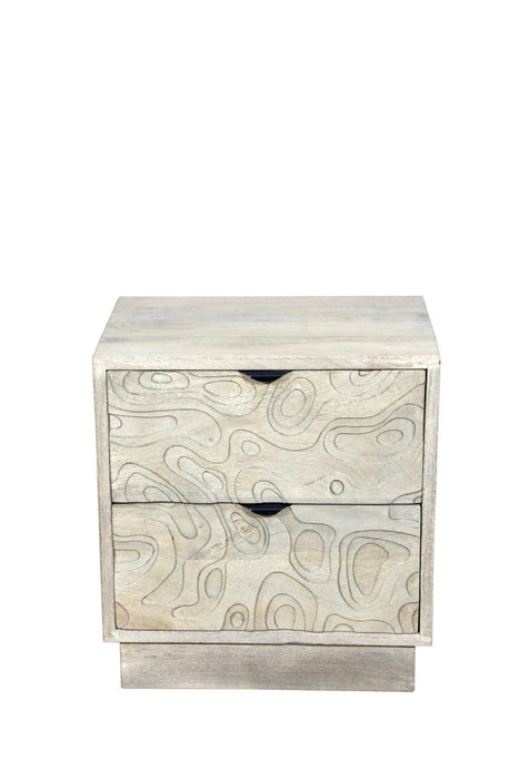 26" Solid Wood Carved Abstract Two Drawer Nightstand - Gray