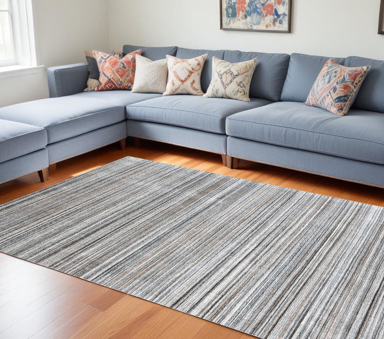 8' x 10' Wool Blend Abstract Stripe Hand Loomed Area Rug - Gray